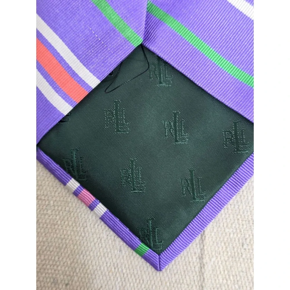 Lauren Ralph Lauren Mens Silk Tie Purple‎ Green Pink Orange Striped Necktie
